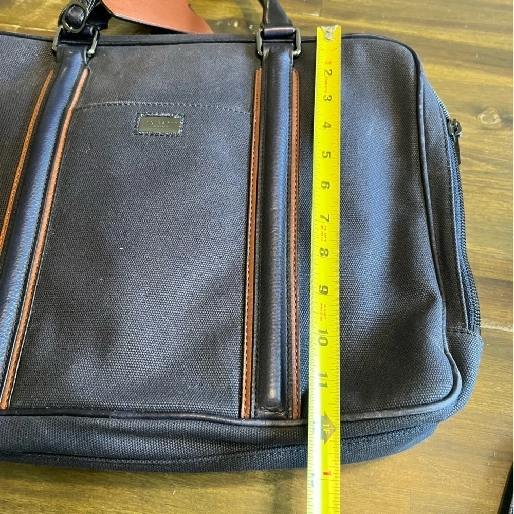 Ted Baker Navy Blue Laptop Bag Case Travel Luggage Padded Double Zipper Leather